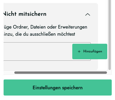Screenshot of a button in the UI of the WordPress plugin BackWPup with a button breaking the layout because the translation of „add“ in German is much longer („Hinzufügen“).